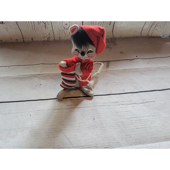 Annalee Christmas Night Time Mouse With Knit Stocking 1991 7in Holiday Decor - Picture 1 of 7